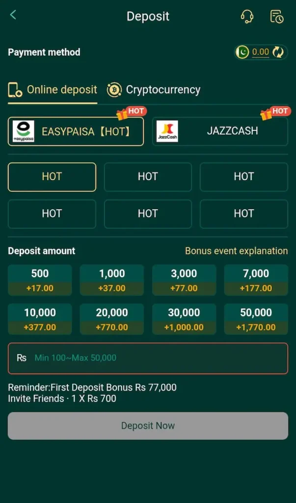 jj77 deposit system