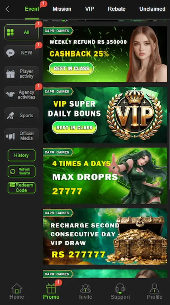 capri game promotions