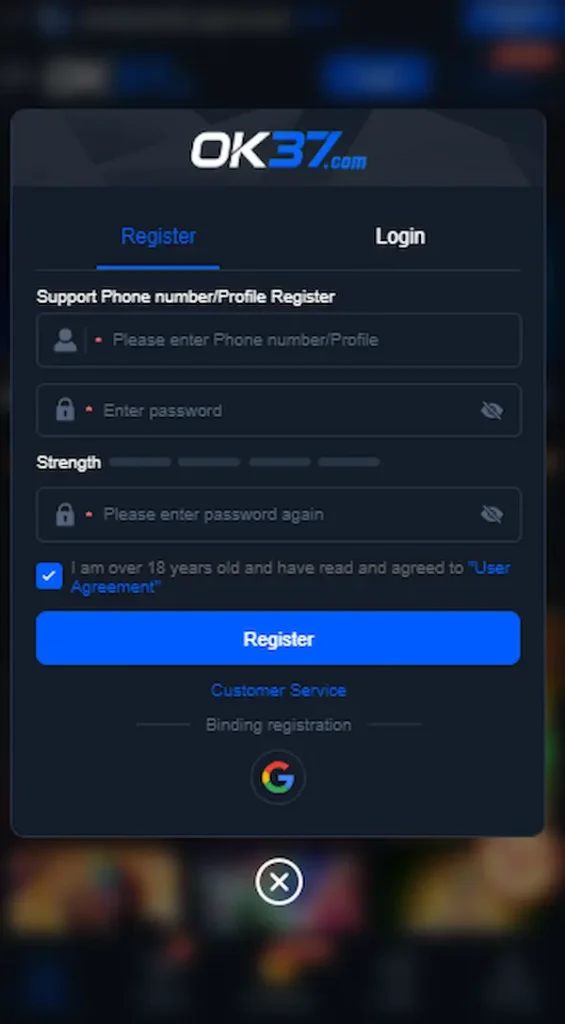 ok37 game registration